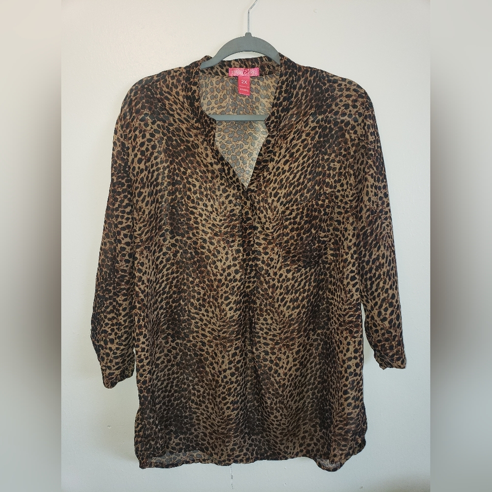 Shear leopard print blouse